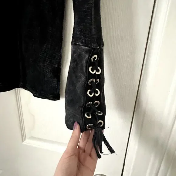 ABLE Waffle Knit Lace Cuff Thermal Shirt Sz XL - Picture 2 of 5